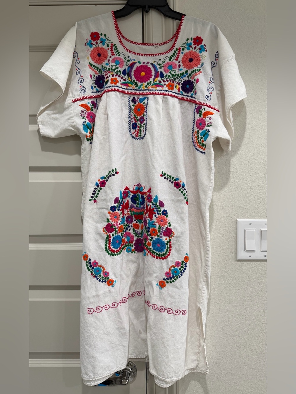 Mexican Embroidered Dress Multicolor Floral Embroidery Off White